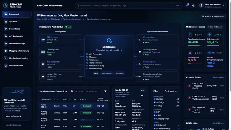 Backend-Middleware zur ERP‑ & CRM‑Integration